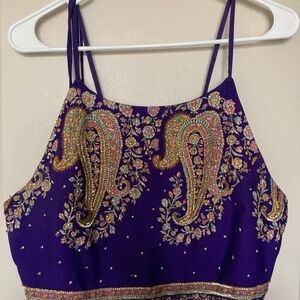 Free People Xs Purple Embroidered Crop Sequin Tassel Rare